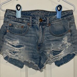 American Eagle Outfitters Light Blue Distressed Denim Cutoff Shorts
